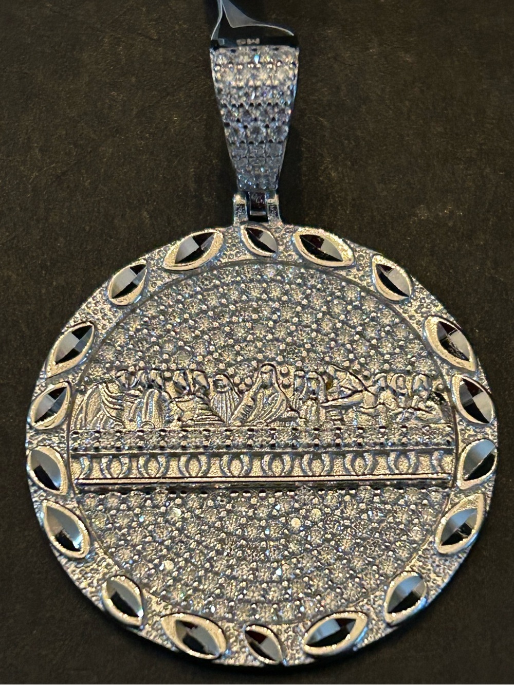 2.00CTW Moissanite Pave 'Last Supper' Round Pendant Necklace 925 Sterling Silver